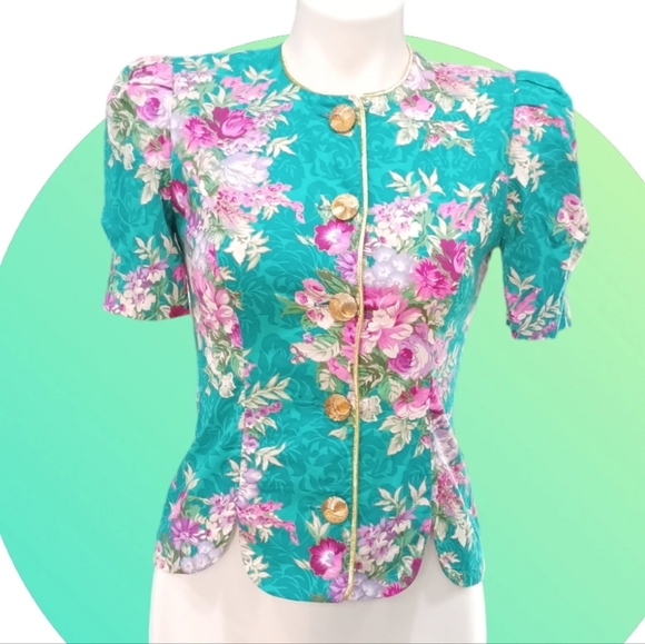 Petite Sophisticate Women's Tea Blouse Lightweight Blazer Gold Button Front Sz 6 - Picture 6 of 9